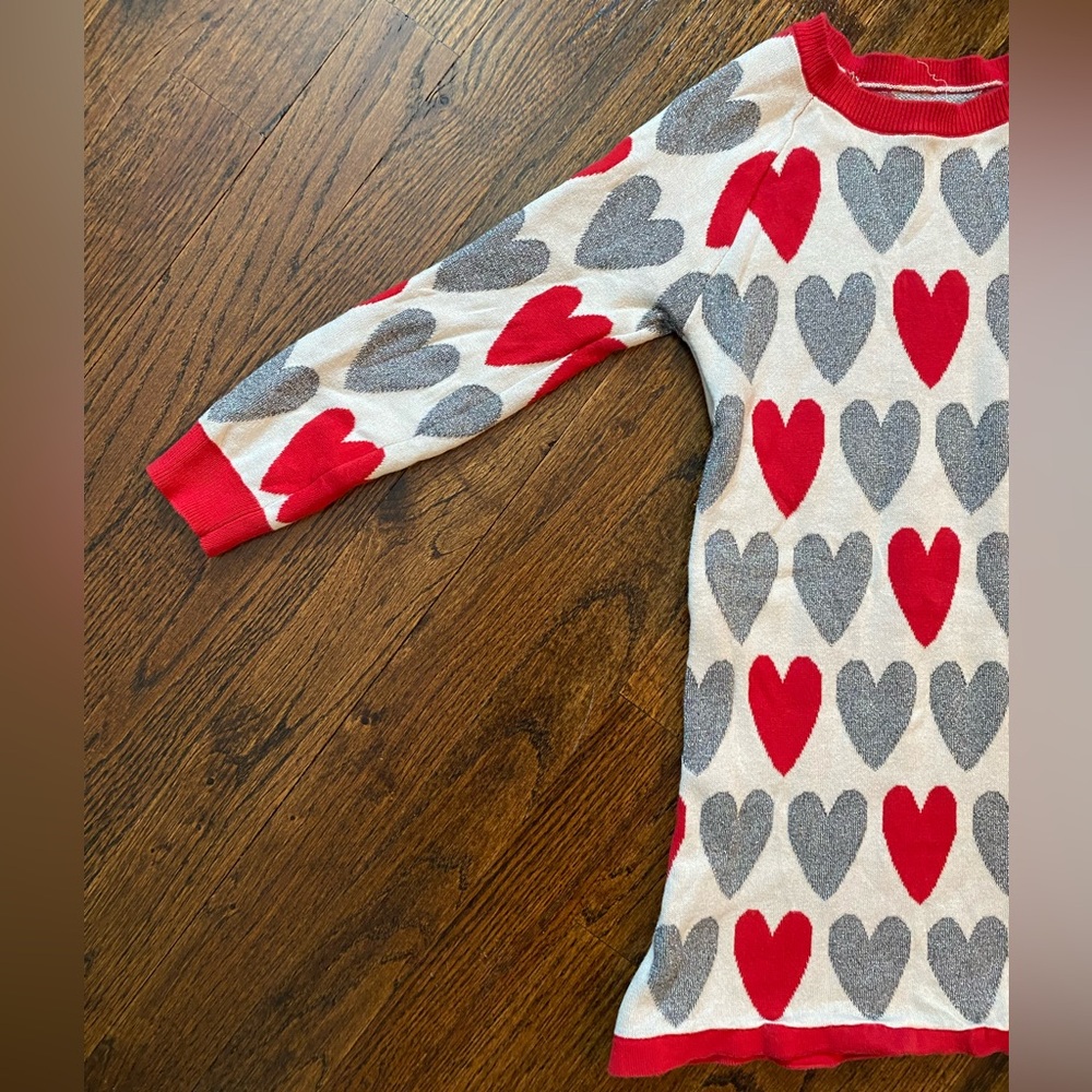 Hatley- valentines holiday Girls Red & Gray Heart Knit Sweater Dress Top size 4 - Picture 4 of 11